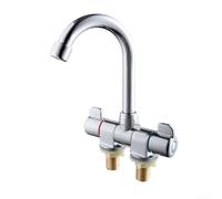 360 Degree Rotating Double Handle Sink Faucet for RV Use, Foldable Spout with Separate Hot and Cold Water Controls, Brass Built with G1/2 Thread for Standard Sink Mounts (001)