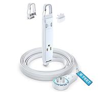 360 Degree Rotating Flat Extension Cable with USB Ports and Removable Hook, 6 Feet (16 Gauge) White Extension Cable UL Listed