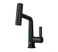 360 Degree Rotating Kitchen Faucet Pull Out Sprayer Temperature Display Brass Sink Tap Extendable Spray Head RV Laundry Bathroom Faucet(Black)