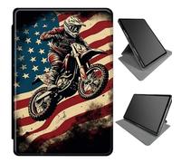 360 Degree Rotating Stand Case for Samsung Galaxy Tab S8 2022/S7 2020 11 inch w/S Pen Holder, Multi-Angle Viewing Case with Auto Wake/Sleep, Flag Motorbike