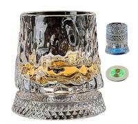 360 Degree Rotating Whiskey Glass,Rotating Crystal Whiskey Tumbler Glass with Light Pad,Rotatable Old Fashioned Cocktail Glasses Cup with Lights, Bar Accessories Home Party Supply, Men Father Gift