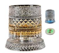360 Degree Rotating Whiskey Glass,Rotating Crystal Whiskey Tumbler Glass with Light Pad,Rotatable Old Fashioned Cocktail Glasses Cup with Lights, Bar Accessories Home Party Supply, Men Father Gift
