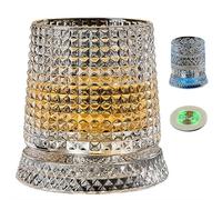 360 Degree Rotating Whiskey Glass,Rotating Crystal Whiskey Tumbler Glass with Light Pad,Rotatable Old Fashioned Cocktail Glasses Cup with Lights, Bar Accessories Home Party Supply, Men Father Gift