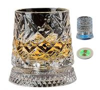 360 Degree Rotating Whiskey Glass,Rotating Crystal Whiskey Tumbler Glass with Light Pad,Rotatable Old Fashioned Cocktail Glasses Cup with Lights, Bar Accessories Home Party Supply, Men Father Gift