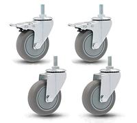 360 Degree Swivel Caster Wheels With M12x30mm Threaded Stem Pack Of 4 Multiple Sizes(Brake+universal,100mm/4in)