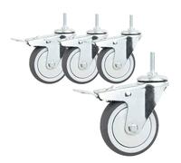 360-Degree Swivel Rubber Casters with Brake, 75mm, Non-Slip & Silent Industrial Furniture Wheels, M10/12 Threaded Stem, 130kg Load Capacity, Heavy-Duty Rolling Solutions