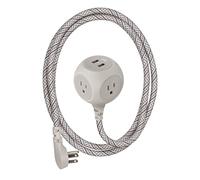 360 Electrical 360461-FG Habitat Braided Extension Cord, French Grey, 6ft, Includes 2.4A Dual USB, 3 AC Outlet, Multi Plug Outlet, Discreet Power Strip Surge Protector and USB Charging Station