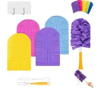360° Electrostatic Duster Refills, Reusable Washable Duster Refills Compatible with Duster Handles, Washable Fleece Dusters Microfiber Pads for Home, Car, Blinds & Furniture (4Refills+2Handle)