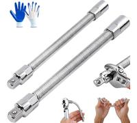 360 Flex Rod for Impact, Flexible Drill Bit Extension, Flexible Shaft Extension, 3/8", 1/4", 1/2" Drive Bar, 360° Bendable High Torque Spring Steel, for Ratchet and Automotive Repair (1/4"+1/2")