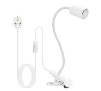 360° Flexible Gooseneck Lamp Holder, Clip on E27 Bulb Holder with Sturdy Metal Clamp Base & Switch, Reading Luminaire, Bedside Clamp Lighting, Adjustable Stand Clip Light, Desk Illumination (White)