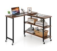 360 Free Rotating Sofa Side Table Extendable End Table-Brown