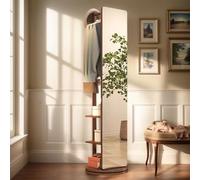 360° Full-Length Rotating Body Mirror with Wooden Hanger 2-in-1 Standing Mirror & Clothing Rack for Bedroom and Dressing Room Stylish Space-Saving Design.