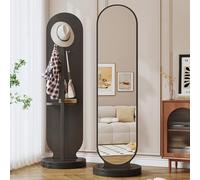 360° Full-Length Rotating Mirror with Coat Rack, Solid Wood Freestanding Mirror 2-in-1, Ideal for Bedroom and Living Room Decor, Stylish and Functional Design