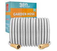 360 Gadget Garden Hose Metal - 100ft Heavy Duty Stainless Steel Water Hose with 8 Function Sprayer & Metal Fittings, Flexible, Lightweight, No Kink, Puncture Proof Hose for Yard, Outdoors, Rv