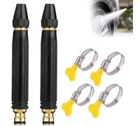 360° High Pressure Hose Nozzle, with Booster Nozzle & 2 Pipe Clamps, 3 Jet Modes, Home Use 10x Powerful Water Gun for Car Cleaning, Stainless Steel Rust Proof Garden Hose for Yard Patio Garden (2pc)