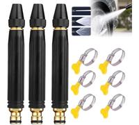360° High Pressure Hose Nozzle, with Booster Nozzle & 2 Pipe Clamps, 3 Jet Modes, Home Use 10x Powerful Water Gun for Car Cleaning, Stainless Steel Rust Proof Garden Hose for Yard Patio Garden (3pc)