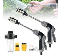 360° High Pressure Washer Gun, High Pressure Nozzle with Long Rod and 3Pcs Plastic Joints, Foam Jug, Power Jet High-Pressure Gun for Garden, Car, Pet Showers (2PCS)