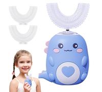 360º Kids Ultrasonic Toothbrush, Electric Tooth Brush with 2 U Shaped Silicone Brush Heads, Automatic Toothbrush with LED & Dino Look Light for Age 2~6 Years Boys and Girls (Green 2~6 Years Old)