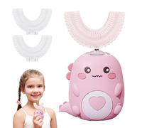 360 Kids Ultrasonic Toothbrush,Toothbrush with 3 U Shaped Silicone Brush Heads, Electric Tooth Brush & 2 Modes, Dinobrush Toothbrushes,Let Children Love Brushing Their Teeth (Pink-6-12 Years Old)