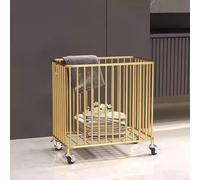 360° Laundry Basket with Wheels, Metal Baking Varnish Laundry Hamper Cart, Smooth Finish, Space-Saving, Pull Handle, Suitable for Living Room, Bathroom, Bedroom(Gold,S)