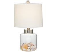 360 Lighting Nautical Coastal Accent Table Lamp Fillable 20.5" High Clear Glass Sea Shells Off White Linen Fabric Drum Shade for Living Room Bedroom Beach House Bedside Nightstand Home