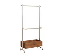360° Mobile Free-Standing Clothes Rack, Stainless Steel Garment Hanger with Storage Shelves, Easy Assembly, Brown, 180x40x100cm - Perfect for Home nization