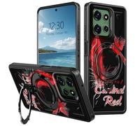 360° O-Ring Magnetic Stand Case for Moto G 5G 2025, Heavy Duty Shockproof Phone Case, Full Coverage Rugged Cover, Supports Magnetic Car Mount & Wireless Charging, Red Leader Bird