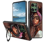 360° O-Ring Magnetic Stand Case for Moto G 5G 2025, Heavy Duty Shockproof Phone Case, Full Coverage Rugged Cover, Supports Magnetic Car Mount & Wireless Charging, African American Girl