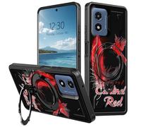360° O-Ring Magnetic Stand Case for Moto G Play 4G 2024, Heavy Duty Shockproof Phone Case, Full Coverage Rugged Cover, Supports Magnetic Car Mount & Wireless Charging, Red Leader Bird