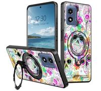 360° O-Ring Magnetic Stand Case for Moto G Play 4G 2024, Heavy Duty Shockproof Phone Case, Full Coverage Rugged Cover, Supports Magnetic Car Mount & Wireless Charging, Sugar Skulls