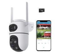 360° Outdoor Wi-Fi Surveillance Camera, 6MP PTZ Dual-Lens Home Surveillance IP Camera with 64GB TF Card, 30m Color Night Vision, Two-Way Audio, Automatic Human Detection, IP66