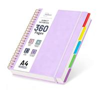 360 Pages A4 Spiral Notebook with 5 Subjects, College Ruled 100 GSM Thick Paper, Large Lined Notebook with Removable Dividers for School, Office, University, Work Notes and Everyday Writing (Purple)