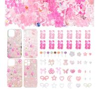 360 Pcs Bear Candy Resin Charms, Lollipop Candy Junk Case Nail Charms, Assorted Heart Flower Butterfly Bow Nail Charms Pearls 3D Cute Junk Charms for Manicure DIY Crafts Accessories