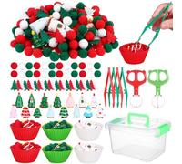360 PCS Christmas Sensory Bin Filler Winter Sensory Bin Items 240 Pompoms 90 Felt Christmas Tree 17 Resin Xmas Tree 6 Cups 6 Tweezers 1 Storage Box for Winter Xmas Sorting Counting Training