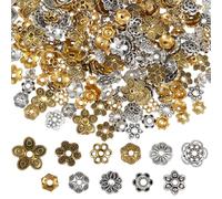 360 Pcs Flower Spacer Beads Caps 12 Styles Mixed Tibetan Alloy Floral End Cap Silver and Gold Flower Bead Spacers Vintage Ring Spacer Cap for DIY Necklace Bracelet Jewelry Making Earrings
