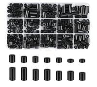 360 Pcs Nylo360 Pcs Nylon Plastic Spacers, Black Nylon BS Round Spacer Washer Assortment Kit, M3 M4 Non Threaded Column Standoff Support, Insulation Screws Spacers Washers, 14 Sizesn Plastic Spacers