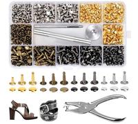 360 Pcs Rivets with Hole Punch Pliers & Fixing Tool Kit, 3 Sizes Metal Double Cap Tubular Rivets, 4 Colors Repairs Decoration Studs, DIY Leather Crafts for Clothes, Shoes, Jackets, Belts, Handbags