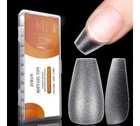 360 Pcs Short Coffin Nail Tips Full Cover Clear Nail Tips 15 Kinds Sizes Double-Sided Matte No File Frosted for Gel Extensions