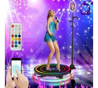 360 Photo Booth Automatic Spin with LED Light, Portable Selfie Platform Photobooth, Remote Control, Smart Scaling, 100CM
