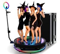 360 Photo Booth Machine for 1-7 Guests, 360 Spin Video Camera with Free Custom Logo, Automatic Slow Motion Rotation, Light & Music Sync, 115CM Height, Perfect for Events