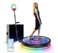 360 Photo Booth Machine - Magic Glass, 360 Automatic Spin Camera Booth - 60/80/100/115cm with Flight Case, 1-7 People Stand On Remote Control Rotating,80cm