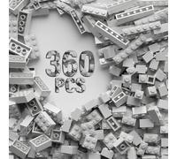 360 Piece White Classic Building Blocks Bulk, 7 Sizes Building Bricks Assortment Pack, Compatible with Lego Parts and Pieces (Light Gray)