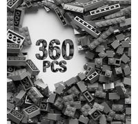 360 Piece White Classic Building Blocks Bulk, 7 Sizes Building Bricks Assortment Pack, Compatible with Lego Parts and Pieces (Dark Gray)