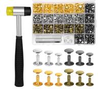 360 Pieces Leather Rivets 4 Colors Double Cap Rivets Tubular 3 Sizes with Nylon Hammer Fixing Tool Kit 4 Piece for DIY Leather Craft Clothes Shoes Decoration and Repair