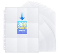 360 Pockets Binder Card Sleeves Double-Sided 9 Pocket Trading Card Pages for 3 Ring Binder, Clear Plastic Pages Sleeves for Sport Cards, Business Cards, Game Cards, Photos (20 Pack)