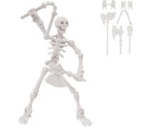 360° Poseable Skeleton Warrior Kit, 3D Printed Skeleton Action Figure, Halloween Human Torch Action Figure, Horror Tiny Fully Articulated Splicing Movable for Desktop Decorations(White)