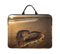 360 Protective Laptop Case 14 inch, Hearts Drawn on The Beach Laptop Sleeve with Handle Shockproof Computer Bag Waterproof Traveling Computer Cover Notebook Case Briefcase Gifts for Men Women