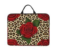 360 Protective Laptop Case 14 inch, Leopard Print Red Rose Laptop Sleeve with Handle Shockproof Computer Bag Waterproof Traveling Computer Cover Notebook Case Briefcase Gifts for Men Women