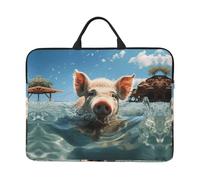 360 Protective Laptop Case 14 inch, Pig Swim Bathe Laptop Sleeve with Handle Shockproof Computer Bag Waterproof Traveling Computer Cover Notebook Case Briefcase Gifts for Men Women