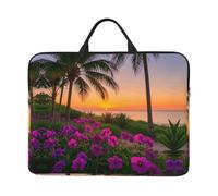 360 Protective Laptop Case 14 inch, Tropical Violet Palm Sunset Beach Laptop Sleeve with Handle Shockproof Computer Bag Waterproof Traveling Computer Cover Notebook Case Briefcase Gifts for Men Women